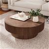 PLLBIKK Tavolino rotondo 75 cm, tavolino da caffè rotondo con vano portaoggetti, tavolo da tè in legno scanalato, per Living Room, Bedroom, Appartamento o Office (noce)