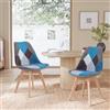 GrandCA HOME Set di 2 Sedie da Pranzo/Sedie da Ufficio in Stile Nordico, Sedie Imbottite Senza Braccioli con Seduta in Tessuto di Lino, Gambe in Legno di Faggio, Blu