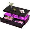 FOERPL Tavolino Moderno con illuminazione a LED, Nero Lucido - Tavolino da Salotto Rettangolare con 2 Cassetti e Scomparto per Salotto/Soggiorno,104x53x46cm,MDF