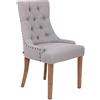 CLP Poltrona Da Pranzo Aberdeen Stile Chesterfield I Sedia Soggiorno Tavolo Moderna In Tessuto Imbottita Alto Schienale I Legno Di Caucciù, Colore:grigio, Colore della cornice:antico chiaro