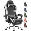 Dowinx sedia da gaming ergonomica con poggiapiedi, poltrona gaming reclinabile 150°, braccioli regolabili, sedia ufficio imbottita, portata 180 kg, Bianco Basic