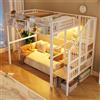 Autheria Letto a soppalco 90x200 cm con striscia LED e cestino portaoggetti, ripiano estraibile, vano contenitore aperto sotto il letto, letto in metallo, bianco(materasso non incluso)