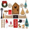 Hileyu Set di Porte degli Elfi di Natale Porta di Babbo Natale Segreta Accessori Miniature Giardino Decorazione Camera Finestre in Legno per Artigianato Fai da Te Natale Forniture di Festa Vacanza