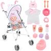 deAO Passeggino per Bambole con Funzione di Vasino Realistica (Bianco) | Passeggino Giocattolo Bambina con Bambola, Accessori per il Bagnetto e la Pappa, per Bambini dai 3+ Anni