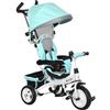 HOMCOM Triciclo 6 in 1 per bambini con maniglia genitore 1-5 anni Blu | Bici a pedali con spinta, Tettuccio rimovibile, Cintura a 5 punti, Ripostiglio, Poggiapiedi, Freno, per bambini piccoli