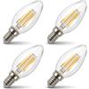 Area illumina Lampadina LED Filament a Candela C35, Attacco E14, 4W, 865 Lumen, Classe A, Luce Calda 3000K, Naturale 4000K o Fredda 6500K, 4 Pezzi (Luce Calda 3000K)