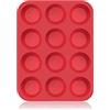 Folksy Super Kitchen SUPER KITCHEN Grande Stampo Antiaderente in Silicone con 12 Stampi Muffin | Teglia da Muffin con Rivestimento Antiaderente per Muffins, Cupcake 33 x 25x 3 cm (Rosso)