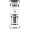 Smeg, Macinacaffè CGF03WHEU, 15 Livelli di Macinatura, Contenitore Chicchi Caffè da 240 g, Quantità di Macinatura Regolabile, con Sistema Antistatico, 150 W, Bianco