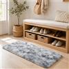 BEIMO Tappeto Shaggy 60x120 cm, Lavabile e Antiscivolo, Color Crema, per Interni Camera da Letto e Soggiorno, Grigio Chiaro Tie-Dye