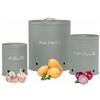 KOOK TIME Porta Patate Cipolle e Aglio, Set 3 Contenitori, Verde Salvia Opaco | Barattoli in metallo con fori di ventilazione per una conservazione ottimale, organizer dispensa