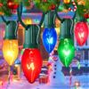 PASUTO C7 Luci natalizie multicolore per esterni, 6,5 m, stile vintage, filo verde chiaro, con 25 + 2 lampadine trasparenti multicolore, luci per esterni, per albero di Natale, casa, cortile