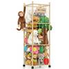 Lighterday Contenitore per peluche in legno con ruote, organizer per peluche con corde elastiche, per la cameretta dei bambini, 2 ripiani/3 ripiani, scaffale per la stanza dei giochi e il soggiorno (3)