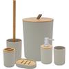 Anika Set di accessori per il bagno/moderno set essenziale per il bagno/include portaspazzolino, pattumiera, scopino, tazza, portasapone e dispenser di sapone (pietra)