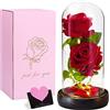 VIPNAJI La Bella e La Bestia Rosa Eterna,Regali, Rosa Stabilizzata in Cupola di Vetro con Base Pino con LED Light, Kit di Rose, Decorazioni,Regali per Donne,Mamma,Fidanzata,Anniversario,Matrimonio