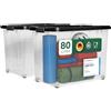 Novaliv 2 scatole portaoggetti con coperchio, grandi 80 l, colore antracite, impilabili, con chiusura a clip, in plastica, senza BPA, 61 x 40 x 45 cm