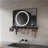 Sirhona Specchio da Bagno con Illuminazione 70x50cm, Mensola di Appoggio, Specchio LED Luminoso con, Antiappannamento, Regolabile in Intensità e 3 Colori, Cassetto per il Trucco, Piccolo Supporto