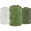 Netuno 3 gomitoli di filato macramè 5 mm 100 m set di 3 cordoncini di cotone colore cachi colore verde pistacchio bianco per macramè filo decorativo filo di cotone