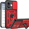 ESHUYI Cover per Xiaomi Redmi Note 17 (4G/5G) con Fotocamera Scorrevole | Protezione antiurto militare, supporto ad anello, compatibile con supporti magnetici per auto, Rosso