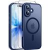 Qasyfanc Magnetica Cover per iPhone 17, Blu Scuro | Compatibile con MagSafe,con 2 Pezzi Vetro Temperato Pellicola, Cover Clear Slim Fit Antiurto Militare Antigiallo