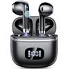 POMUIC Cuffie Bluetooth, Auricolari Bluetooth 5.4 Stereo HiFi con 4 ENC Mic, 40 Ore Sport Cuffie Wireless IP7 Impermeabili con LED Display, Touch Control Cuffiette per Androide iOS, Ricarica Rapida USB-C