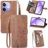 MOJIA Custodia Portafoglio per Oppo A60 5G / A40 4G / A40m, Pelle PU Flip Cover per Telefono con Guscio Interno in TPU, Multifunzione Porta Carte con Cinturino Polso. Marrone
