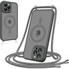 Pnakqil Cover Magnetica con Cordino per iPhone 14 Pro Max, Compatibile con MagSafe, Sottile con Laccio Collana Tracolla Regolabile AntiGraffio Case con Collana-Grey