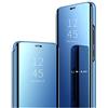 Hkess Custodia Placcatura Specchio Compatibile per Oppo Find X3 Lite 5G Funzione Stand Traslucido Clear View Standing Cover 360 Gradi Protezione Cassa Mirror Flip Antiurto Anti Graffio Bumper, Blu