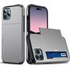 HAONANDE Custodia per iPhone 13 6.1 con Scomparto Carte Nascosto, Cover Antiurto in PC Rigido TPU Morbido, Custodia Sottile Opaca con Slot Scorrevole, Donna Uomo Grigio