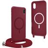 YFSYLL Magnetica Cover per iPhone XR con Cordino,Compatibile con MagSafe,Silicone Case con Regolabile Cordino da Collo Nylon Catena Collana Tracolla - Rosso