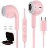 AIAUXAI Cuffie USB C per Samsung Galaxy S26 Ultra S25 S24 S23 S22 A56 A16 A17 Auricolari Type C con Microfono Hi-Fi Stereo Cuffie Tipo C In-Ear con Filo Auricolari per iPhone 17 Pro Max 16 per Xiaomi Rosa
