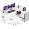 Coleshome Scrivania angolare Coles con 4 cassetti 155 × 110 cm, scrivania a L con presa e porta di ricarica USB, bianca