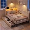 Simurq Divano letto imbottito 90 x 200 cm con 2 vani portaoggetti, letto per ragazzi 140 x 200 cm con illuminazione a LED, divano letto, letto per ospiti con telaio a doghe in metallo, senza materasso