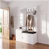 Anajqaqia Mobile ingresso 6-in-1 con specchio a figura intera, panca imbottita per scarpe, appendiabiti e armadietti contenitori, mobile organizer moderno bianco per ingresso