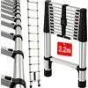 NONE Scala Telescopica Pieghevole Antiscivolo 150 KG 3,2 M 11 Gradini in Acciaio Inox Estensibile Portatile Multiuso con Gradini a Bloccaggio Automatico Compatta da Riporre Maniglie Ergonomiche per