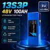 Pacco Batteria agli Ioni di Litio 13S3P 48V 100Ah Classe A con BMS e Caricabatterie 54.6V, Adatto per Monopattini Elettrici per Adulti, Motore 2000W