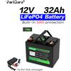 VariCore Batteria al litio ferro fosfato LiFePO4 da 12V 32Ah con BMS integrato, a ciclo profondo, ricaricabile per sistemi solari, camper, barche, inverter, campeggio, UPS, alimentazione di backup