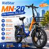 RIDSTAR Bicicletta Elettrica Pieghevole Ridstar Mn-20 per Adulti, 1000W, 48Km/H, 50Km di Autonomia, 48V 15Ah, Ruote Fat da 20", Bicicletta Elettrica da Città