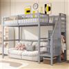 NONE Letto a soppalco in legno massello 90x200cm grigio con scala contenitore, scaffale laterale e armadio coordinato, letto alto salvaspazio per cameretta bambini e ragazzi, struttura in legno, mobili per