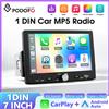 Podofo 1Din 7" Schermo Touch HD Universale per Auto, Lettore Multimediale MP5, Supporta Bluetooth, Radio FM, Ricevitore USB, Telecamera Posteriore, CarPlay/Android Auto Cablato