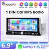 Podofo 1Din Lettore Multimediale per Auto MP5 con Carplay Wireless/Android Auto, Stereo per Auto da 6,9'', Mirror Link, FM/RDS, Bluetooth, Audio per Auto 1 Din