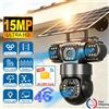 V380 Telecamera di sicurezza solare 4G per esterni 15MP Ultra-HD con tre obiettivi, tre schermi, monitor video PTZ, rilevamento umano PIR, visione notturna a colori, telecamere di sorveglianza IP66, scheda