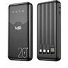 MY2 TEC Power Bank da 20000mAh con 4 Cavi Integrati, Ricarica Rapida 20W, Ingresso/Uscita USB C, Batteria Esterna per iPhone e Telefoni Samsung
