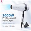 NONE Nuovo Asciugacapelli Ionico Bianco e Nero da 2000W, Controllo Multi-Livello di Temperatura e Velocità con Design a Corda Sospesa, Asciugacapelli Professionale per la Cura Quotidiana dei Capelli