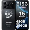 DOOGEE Note56 Plus Android 16 Gemini Ai Smartphone Batteria da 6150mAh 48GB RAM (6+42) 256GB ROM Schermo da 6.56'' Widevine L1 NFC Supporto Google Play Telefoni Cellulari