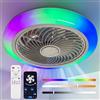 Oyajia Ventilatore da soffitto con illuminazione RGB, controllo remoto tramite app e Bluetooth, lampada a LED per camera da letto e soggiorno, 45 cm, 60W, dimmerabile, ABS, sei velocità del vento, timer,