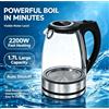 NONE Bollitore Elettrico in Vetro Borosilicato Trasparente 1,7L 2200W, Ebollizione Rapida, Spegnimento Automatico, per Uso Quotidiano in Ufficio, 220‑240V AC