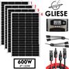 GLIESE Set di pannelli solari da 600 W, 4 pezzi: 4 pannelli solari da 12 V, inverter, cavo 1-4Y, cavo di prolunga da 3 metri. Adatto per l'alimentazione di case, camper e campeggi. - Kit caricabatterie