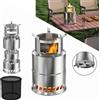 NONE Fornello a razzo portatile in acciaio inox da 20 cm, fornello a legna da campeggio, fornello Hobo con supporto per pentole, griglia da cucina all'aperto per picnic, barbecue e arrosto, con borsa per