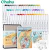 ohuhu Set di colori estivi Ohuhu x Jade, 47 colori, pennarelli a base di alcol e libro da colorare Honolulu B, kit di colori con pennarelli a doppia punta a base di alcol.