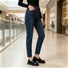 NONE Jeans dritti vita alta donna blu scuro con strass brillanti, denim lavato vestibilità comoda, stile elegante per città uscite e feste serali FX5310